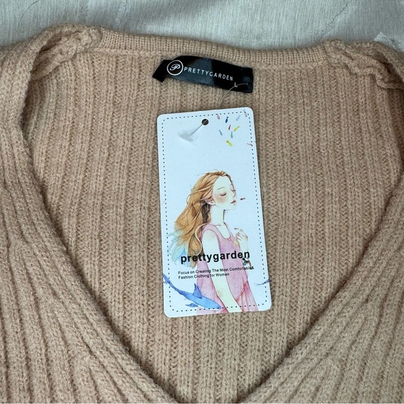 Pretty garden long sleeve V-neck rib, knit sweater, puff sleeves in large NWT - Picture 5 of 8